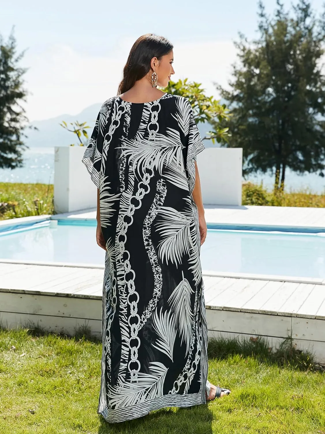 kaftan dresses for women Ethnic Print Kaftan Beach Dress Plus Size Swimsuit Cover Up