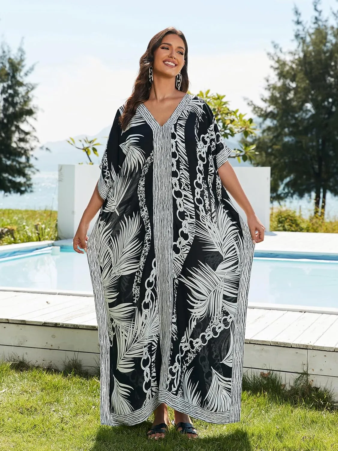 kaftan dresses for women Ethnic Print Kaftan Beach Dress Plus Size Swimsuit Cover Up