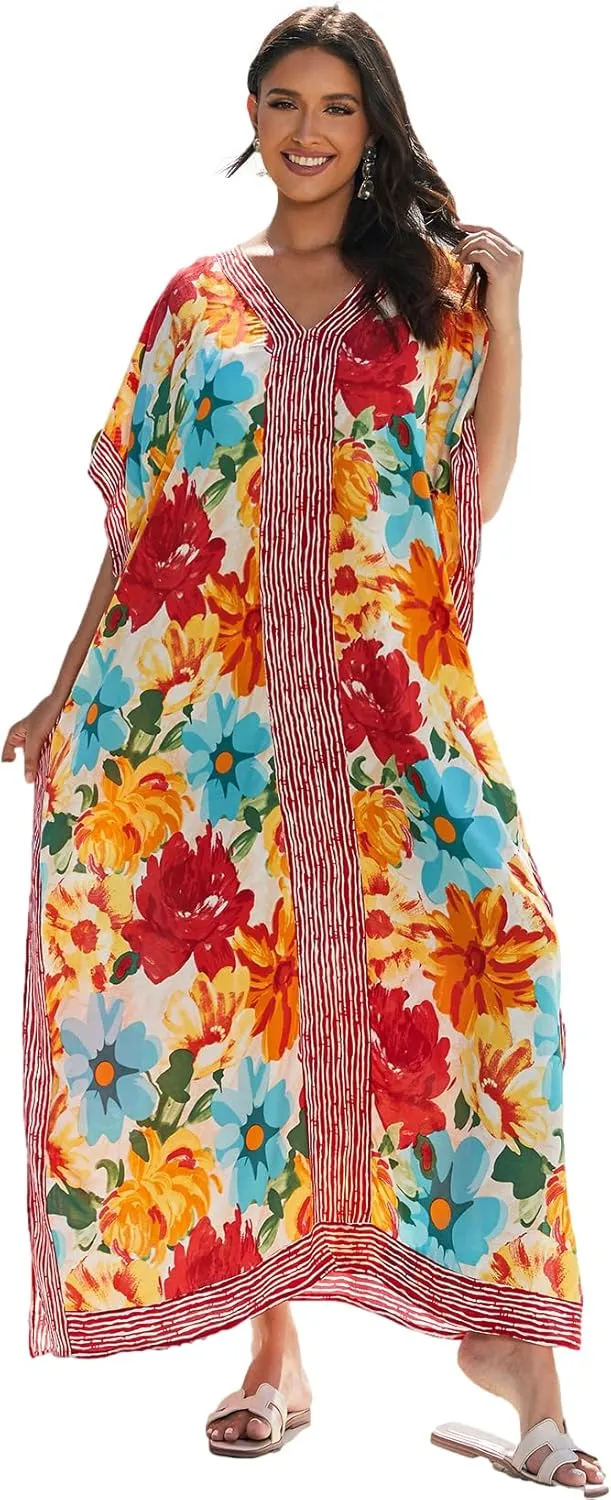 kaftan dresses for women Ethnic Print Kaftan Beach Dress Plus Size Swimsuit Cover Up