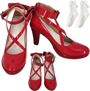 Kaname Madoka Shoes Cosplay Madoka Magica Shoes Boots Red Women Halloween