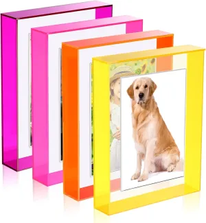 Kathfly 4 Pcs 5x7 Floating Picture Frame Acrylic Frames for Wall Mounted or Tabletop Standing Decorative Magnetic Photo Frames Neon Translucent Hanging Frame, Display Photo up to 7x9 (Bright Colors)