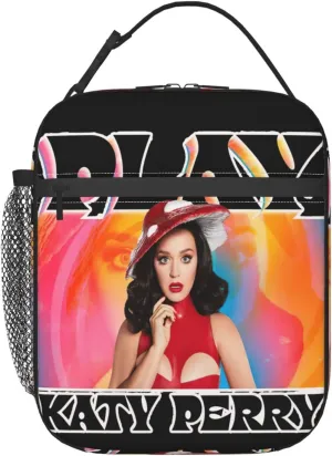 Katy Great Artist Perry Lunch Bag Reusable Lunch Box Funny Leakproof Tote Bag for Women Men Lunch Container Meal Holder with Side Pocket Convenient Handbag Lunch Zipper Cooler Bag for Activities