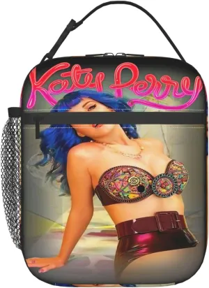 Katy Great Artist Perry Lunch Bags Reusable Lunch Box Funny Leakproof Tote Bag for Women Men Lunch Organizer Meal Holder Convenient Handbag Lunch Zipper Cooler Bag for Travel
