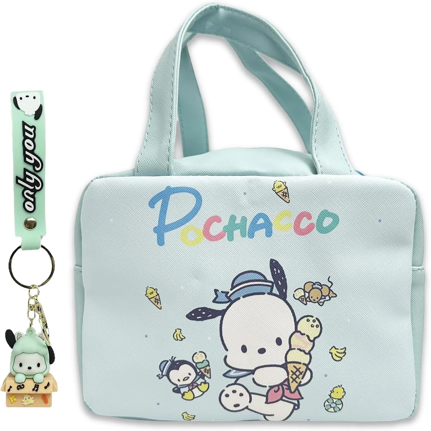Kawaii Insulated Lunch Bag for Women, Reusable Large Capacity Lunch Box, Leakproof Lunch Tote Bag with Front Pocket, Lunchbox Container Thermal Cooler Bag Food Handbags for Work Office Travel Picnic