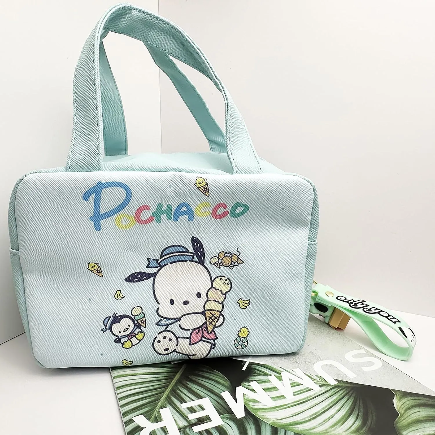 Kawaii Insulated Lunch Bag for Women, Reusable Large Capacity Lunch Box, Leakproof Lunch Tote Bag with Front Pocket, Lunchbox Container Thermal Cooler Bag Food Handbags for Work Office Travel Picnic