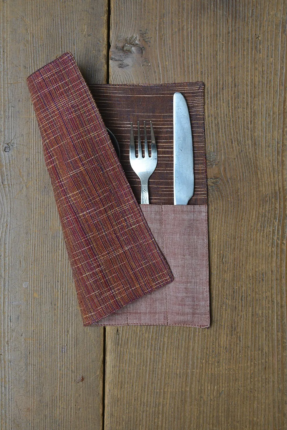 Khadi Cutlery Holder Set - Brown