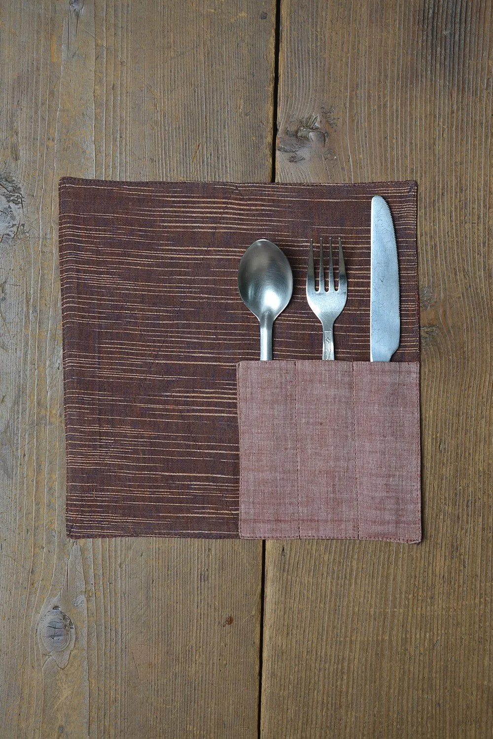 Khadi Cutlery Holder Set - Brown