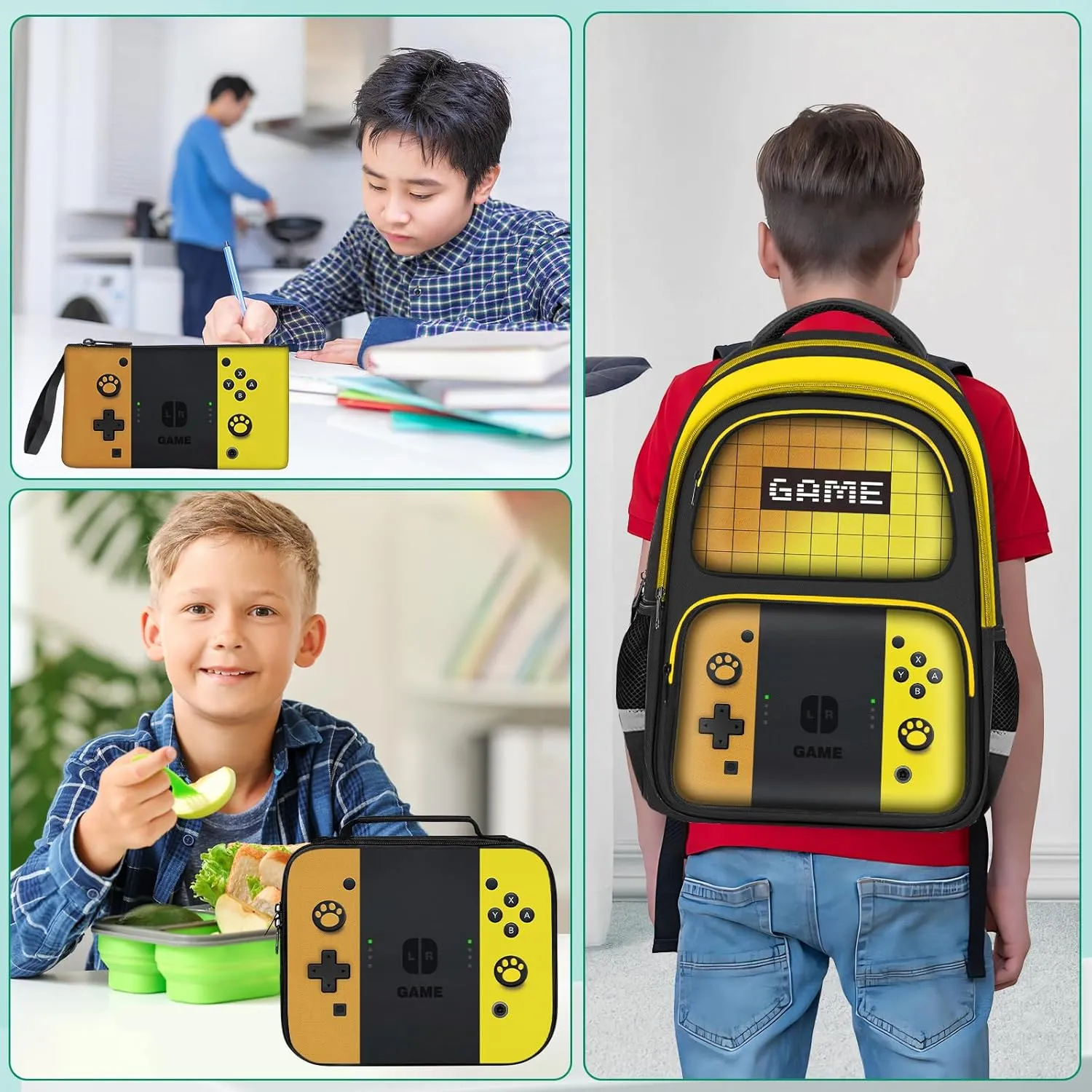 Kids Backpack For Boys，Gamer Boys Backpack For Children Teens Elementary Middle School, 17″ Students Bookbag