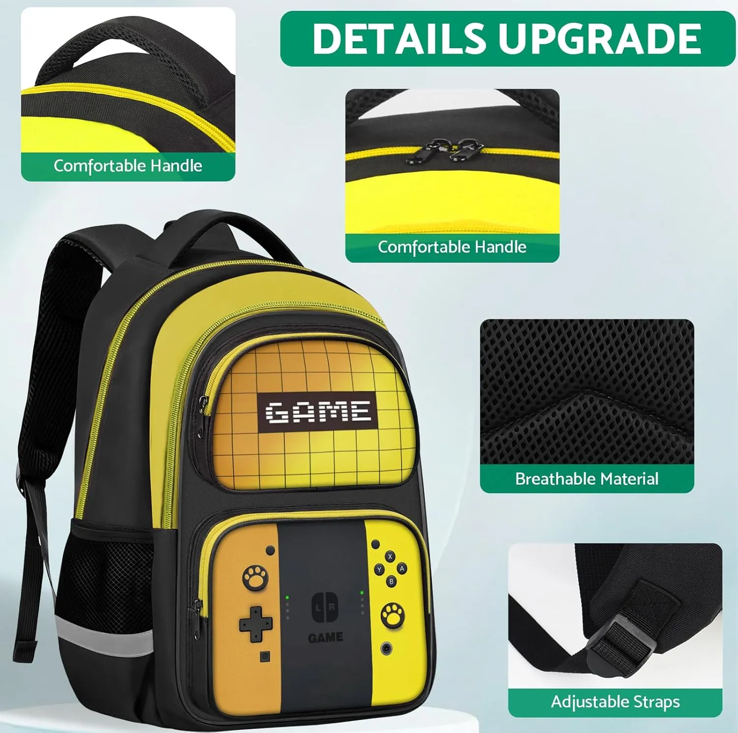 Kids Backpack For Boys，Gamer Boys Backpack For Children Teens Elementary Middle School, 17″ Students Bookbag