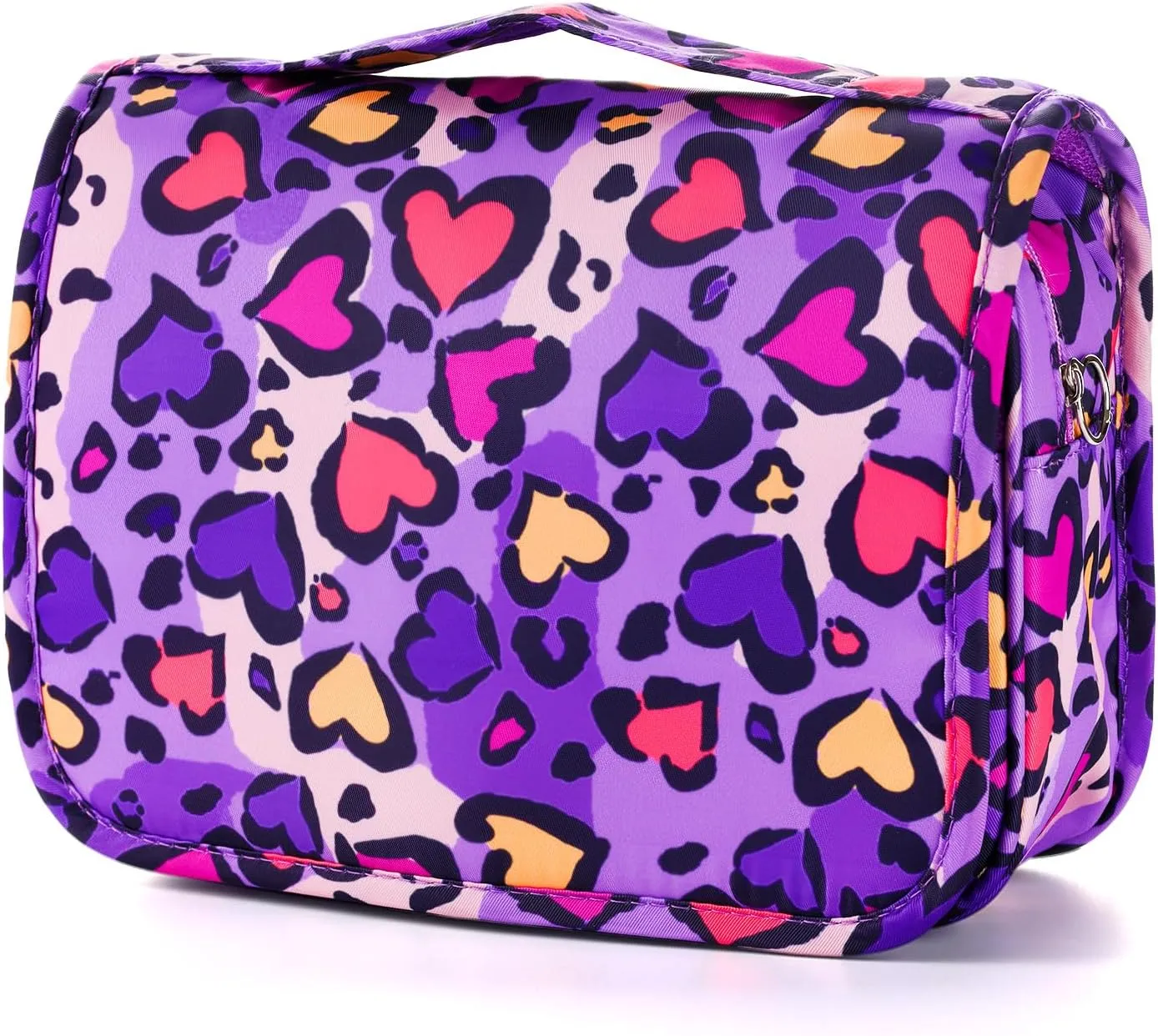 Kids Hanging Toiletry Bag for Girls, Travel Toiletry Bag for Little Young Girls Cosmetic Makeup Waterproof Wash Bag Toddler Traveling Toiletries, Leopard Purple