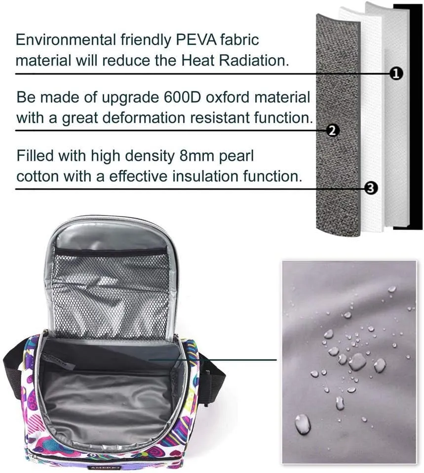 Kids Lunch Bag insulated Lunch Box Cooler Bento Bags for School Work/Girls Boys Children Student with Adjustable Strap