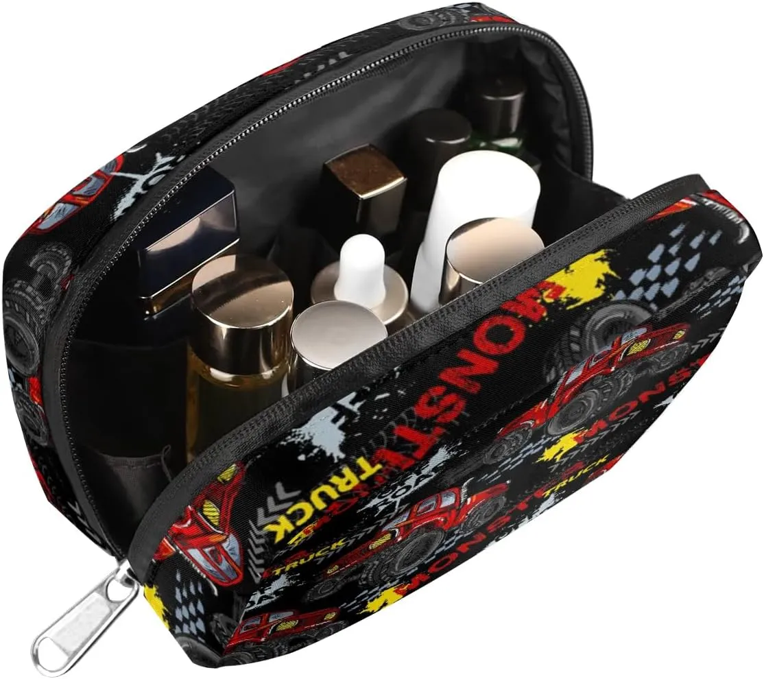 Kids Toiletry Bag for Boys, Cute Small Red Monster Car Trucks Wash Bag for Little Young Boys Waterproof Cosmetic Weekender Bag Toddler Traveling Toiletries