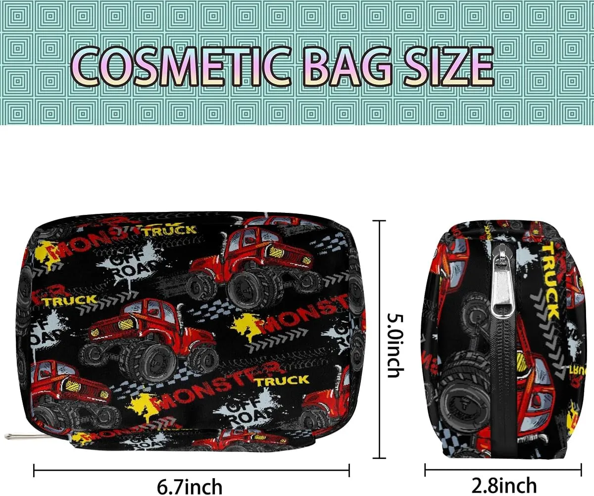 Kids Toiletry Bag for Boys, Cute Small Red Monster Car Trucks Wash Bag for Little Young Boys Waterproof Cosmetic Weekender Bag Toddler Traveling Toiletries