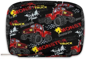 Kids Toiletry Bag for Boys, Cute Small Red Monster Car Trucks Wash Bag for Little Young Boys Waterproof Cosmetic Weekender Bag Toddler Traveling Toiletries