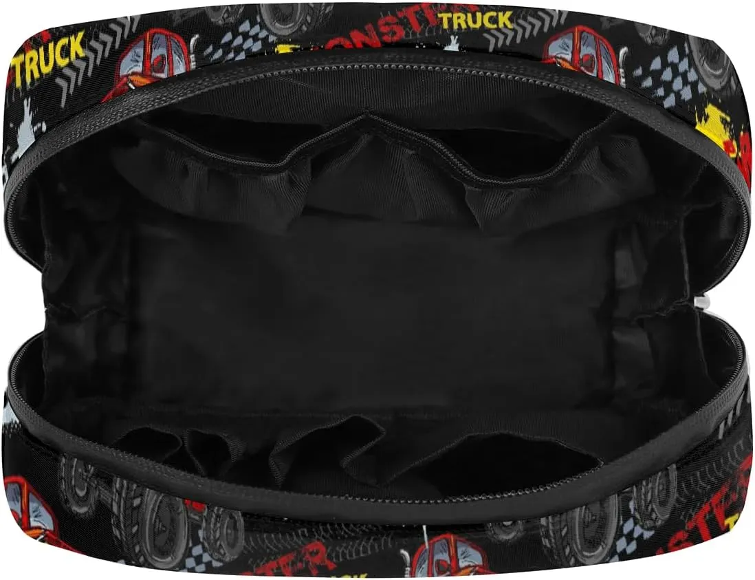 Kids Toiletry Bag for Boys, Cute Small Red Monster Car Trucks Wash Bag for Little Young Boys Waterproof Cosmetic Weekender Bag Toddler Traveling Toiletries