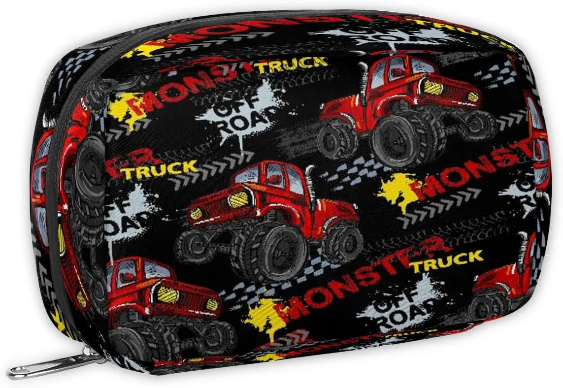 Kids Toiletry Bag for Boys, Cute Small Red Monster Car Trucks Wash Bag for Little Young Boys Waterproof Cosmetic Weekender Bag Toddler Traveling Toiletries