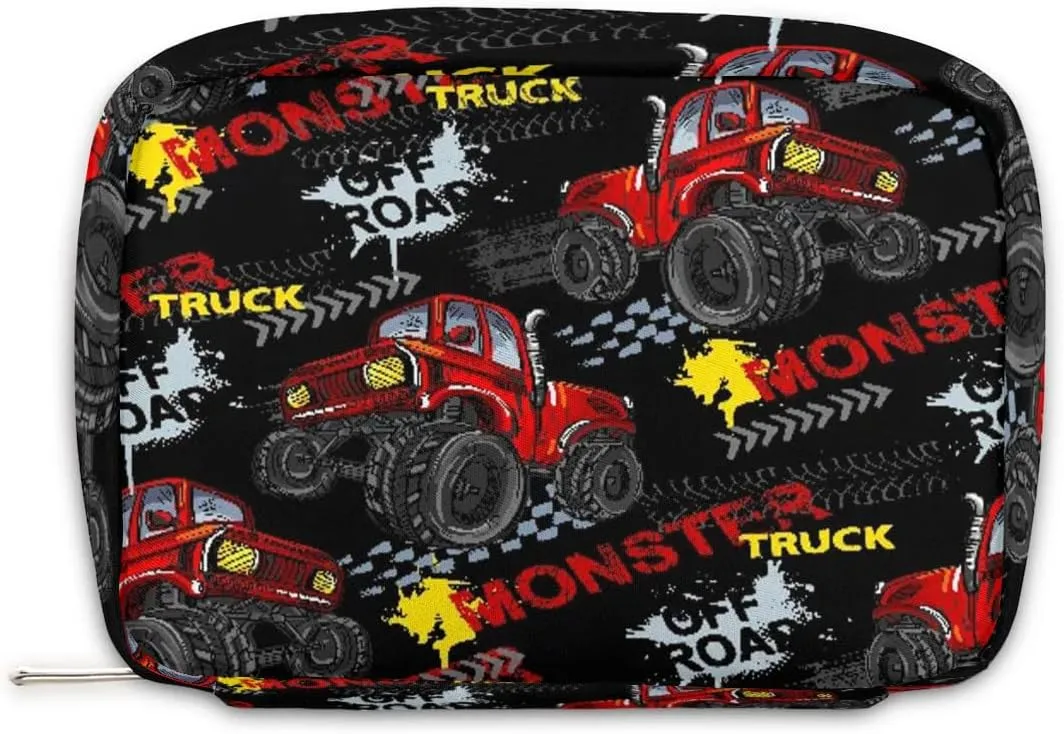 Kids Toiletry Bag for Boys, Cute Small Red Monster Car Trucks Wash Bag for Little Young Boys Waterproof Cosmetic Weekender Bag Toddler Traveling Toiletries