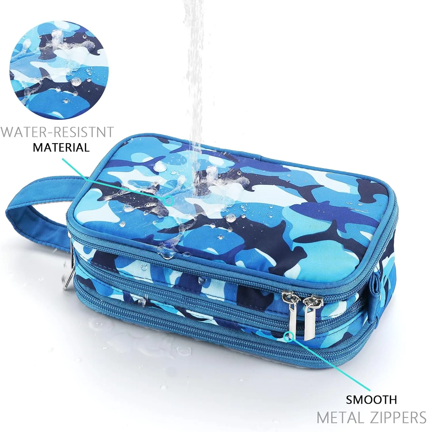 Kids Toiletry Bag for Boys, Travel Toiletry Bag for Little Young Boys Waterproof Hanging Wash Bag Toddler Traveling Toiletries, Shark Blue