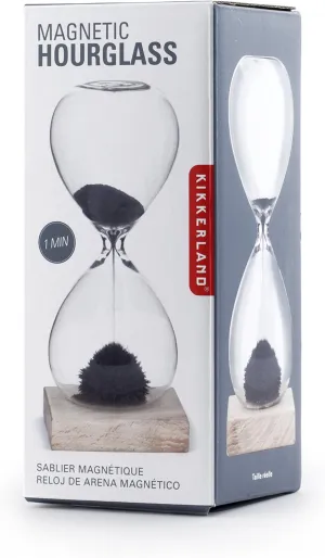 Kikkerland One Minute Timer Countdown Black Magnetic Sand Hourglass, Wood Base, Stalagmite