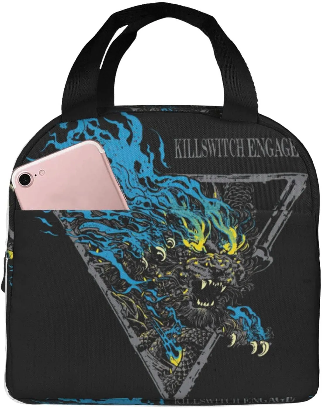 Killswitch Rock Band Engage Insulated Lunch Bag Reusable Lunch Tote Bag Lunch Organizer Meal Holder with Front Pocket Stylish Handbag Lunch Zipper Cooler Bag for Camping