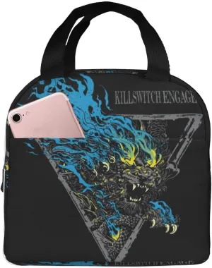 Killswitch Rock Band Engage Insulated Lunch Bag Reusable Lunch Tote Bag Lunch Organizer Meal Holder with Front Pocket Stylish Handbag Lunch Zipper Cooler Bag for Camping