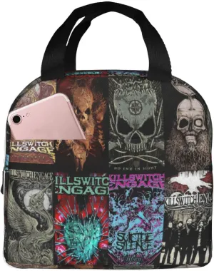 Killswitch Rock Band Engage Insulated Lunch Bag Reusable Lunch Tote Bag Lunch Organizer Meal Holder with Front Pocket Stylish Handbag Lunch Zipper Cooler Bag for Office