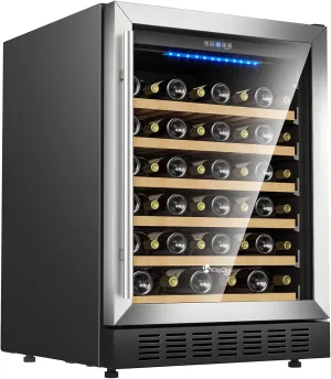 KingChii 24 Inch 46 Bottle Wine Cooler Refrigerator Professional Compressor, Stainless Steel & Tempered Glass For Red Wine, Champagne - Built-in or Freestanding for Home, Kitchen, or Office