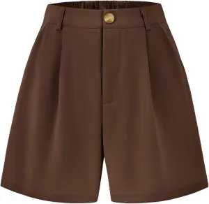 KIRUNDO Shorts for Women Dressy Casual Summer Elastic Waist in The Back Pleated Wide Leg Tailored Work Trouser Shorts