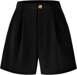 KIRUNDO Shorts for Women Dressy Casual Summer Elastic Waist in The Back Pleated Wide Leg Tailored Work Trouser Shorts