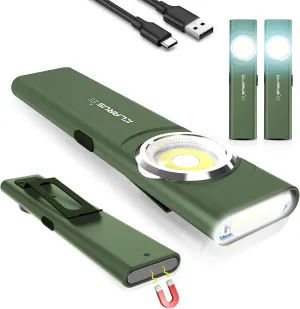klarus E5 2Pcs Pocket Flashlight, Rechargeable EDC Flashlight, Super Slim 4.2x1x0.3inch, 600 Lumens, USB-C Port, IPX4, Dual Light Source with Magnetic Base, Hat & Clothes Clip