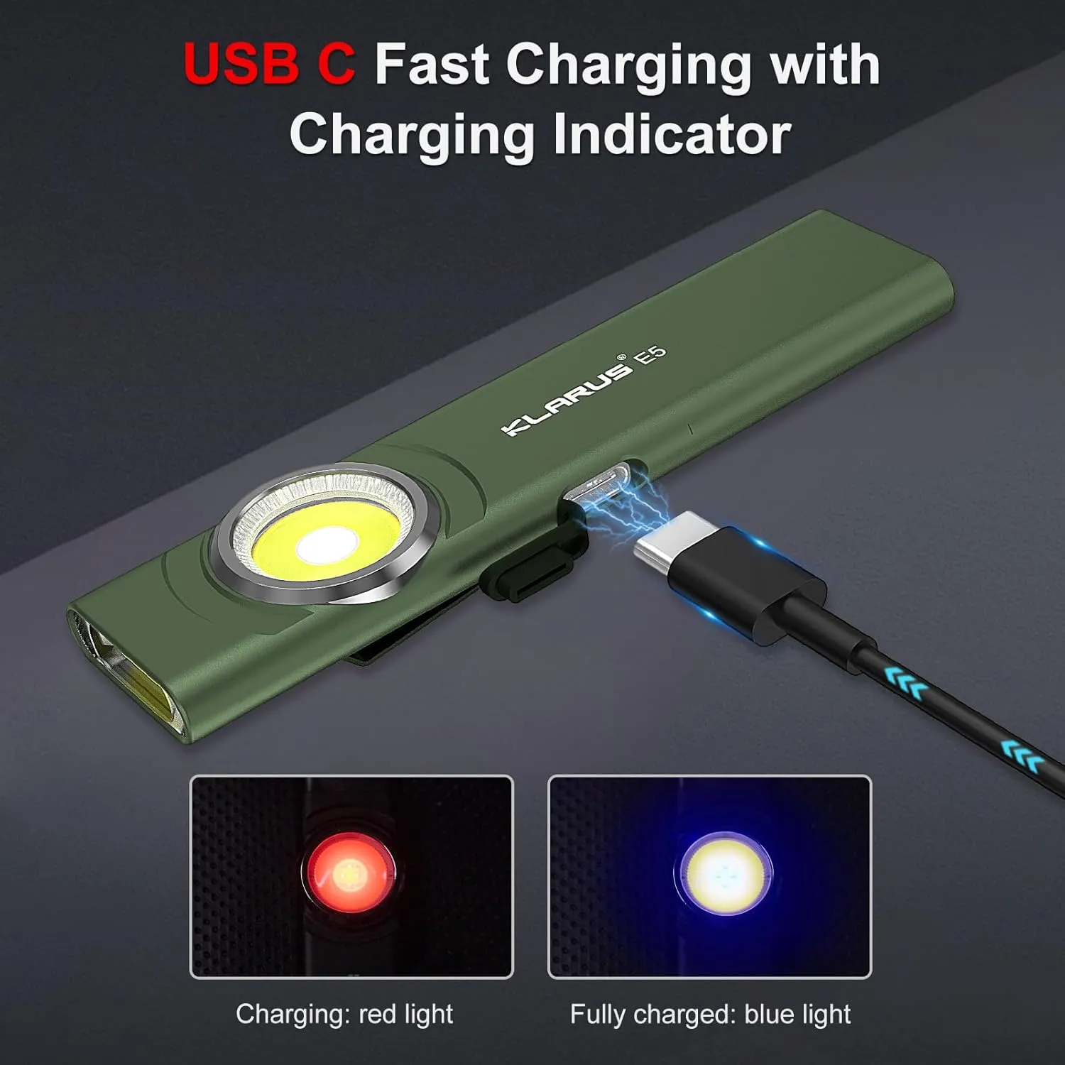 klarus E5 2Pcs Pocket Flashlight, Rechargeable EDC Flashlight, Super Slim 4.2x1x0.3inch, 600 Lumens, USB-C Port, IPX4, Dual Light Source with Magnetic Base, Hat & Clothes Clip