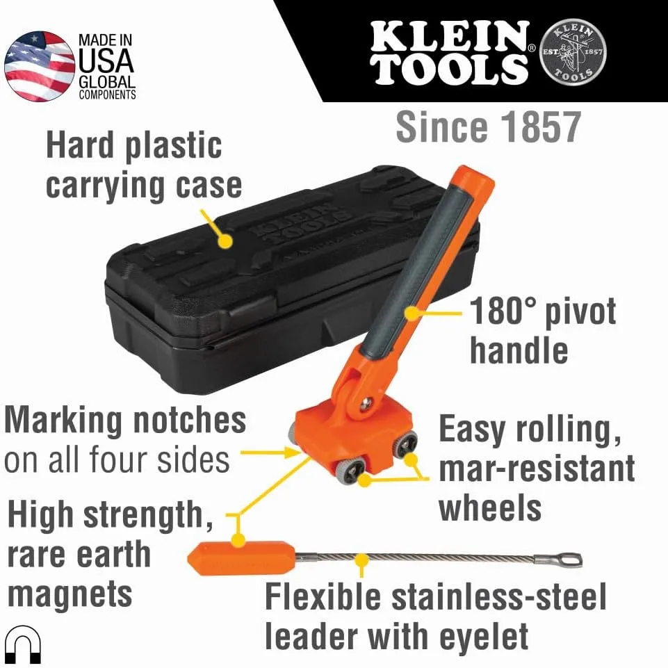 Klein Tools 50611 Magnetic Wire Puller, Pulls Electrical Wire Behind Walls/Tight Spaces, Stainless-Steel Leader, Cable Pulling, Rare Magnet