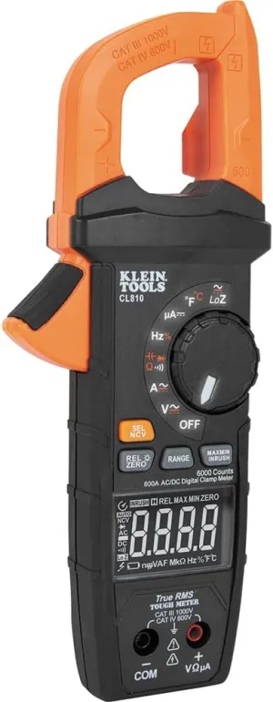 Klein Tools CL810 Pro Digital Clamp Meter with Flashlight and Illuminated Dial, 600A AC/DC Auto-Ranging, True RMS, NCVT, Measures Current, LOZ,Temperature