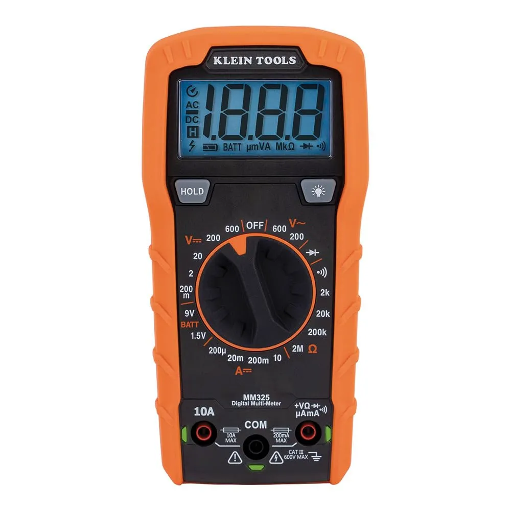 Klein Tools MM325 Multimeter, Digital Manual-Ranging 600V AC/DC Voltage Tester, Tests Batteries, Current, Resistance, Diodes, and Continuity