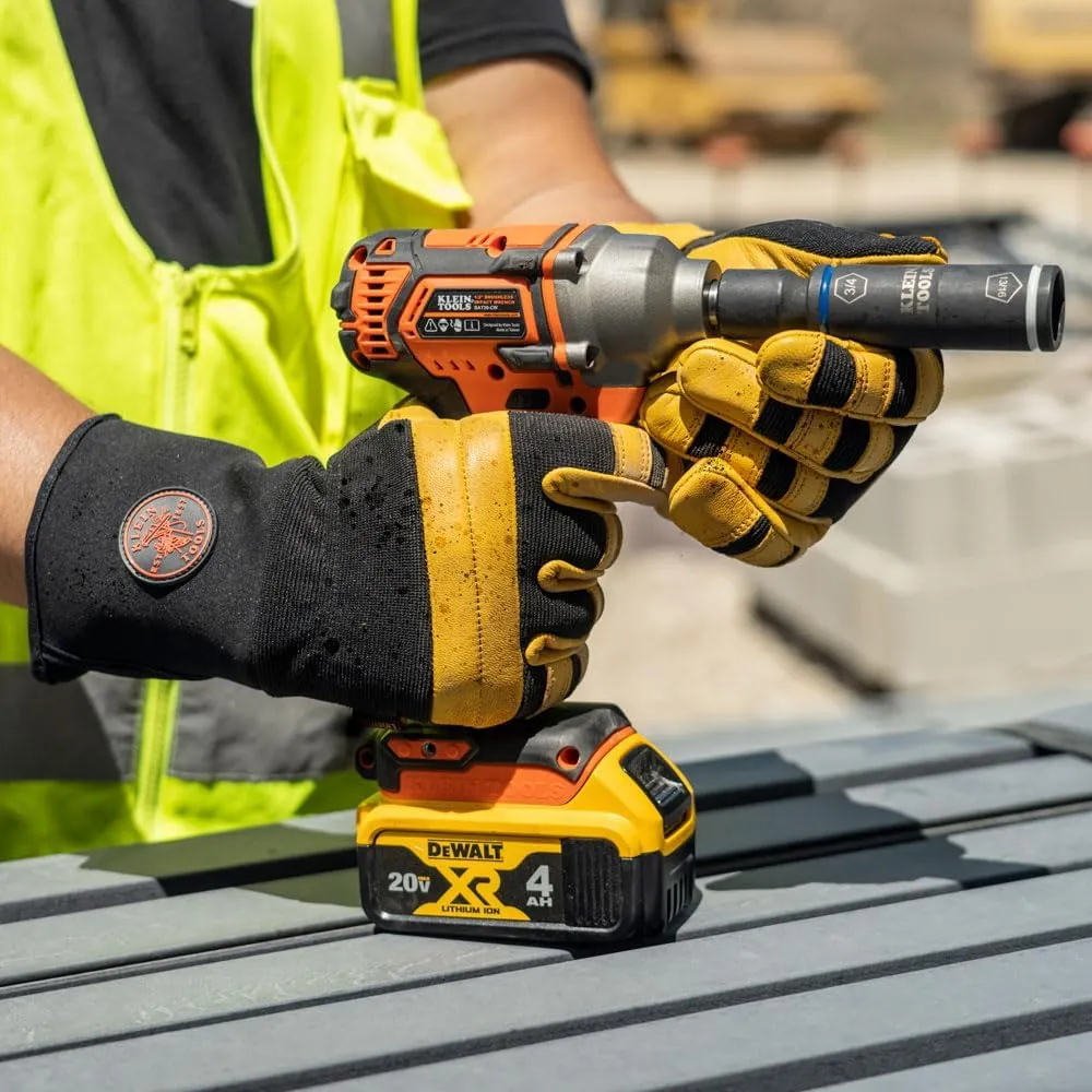 Klein Tools Work Gloves, Durable Soft Grain Leather Lineman Gloves with Padded Knuckles