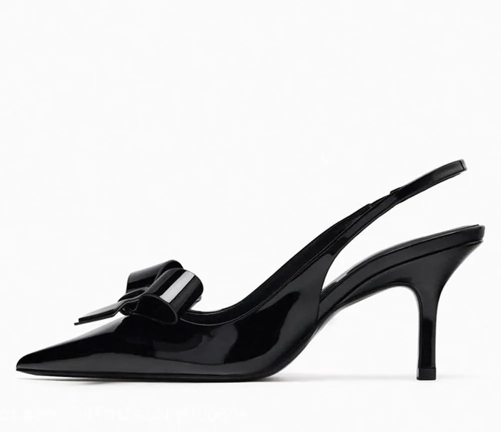 Kluolandi Bow Knot Slingback Kitten Heels for Women Closed Pointed Toe Pumps Dress Shoes Stiletto Heels Sandals