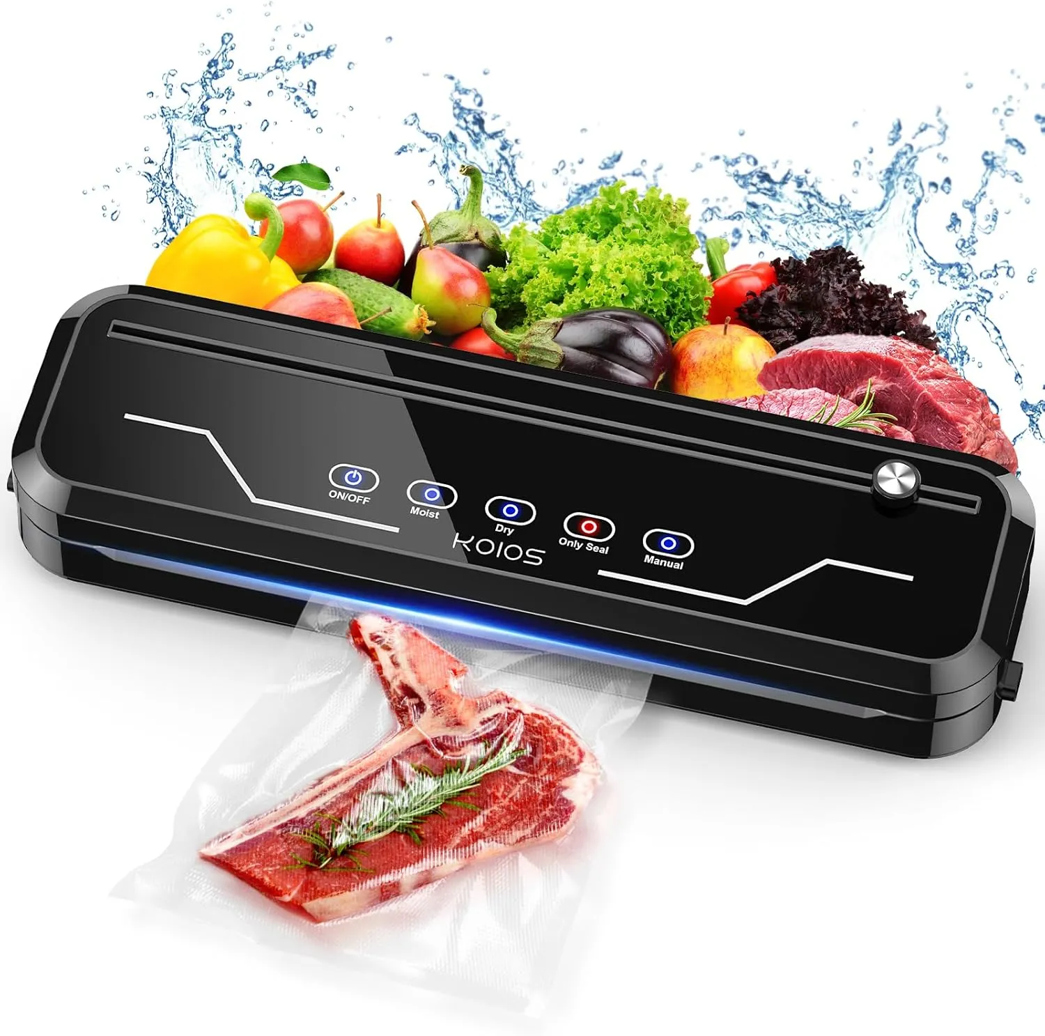 KOIOS 80Kpa Automatic Vacuum Sealer Machine with Starter Kit (15 Bags) | Moist & Dry Modes, Built-in Cutter, External Jar Vacuum | Compact Food Saver for Freshness & Long Storage