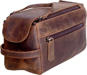 KomalC Premium Buffalo Leather Unisex Toiletry Bag Travel Dopp Kit