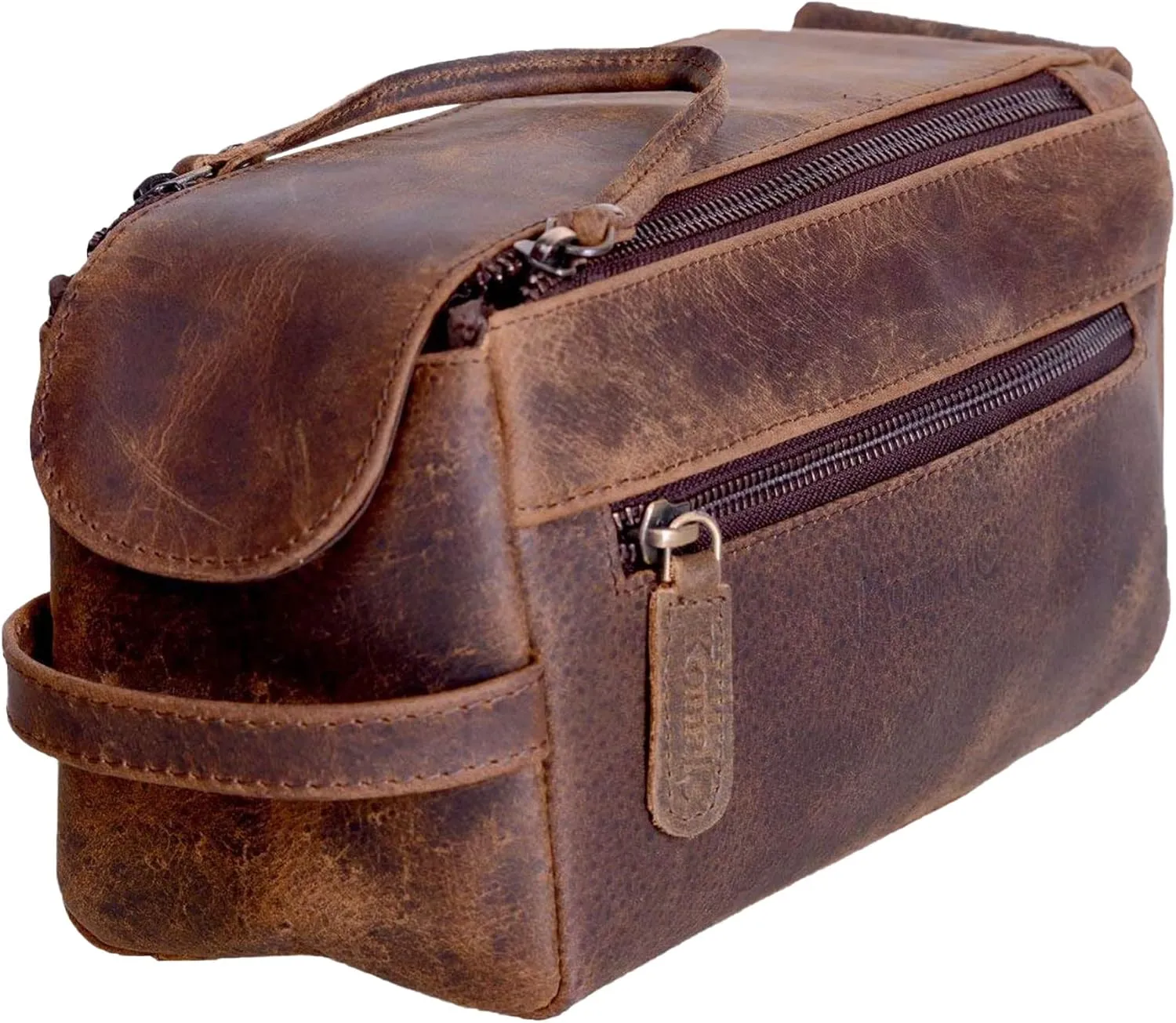 KomalC Premium Buffalo Leather Unisex Toiletry Bag Travel Dopp Kit