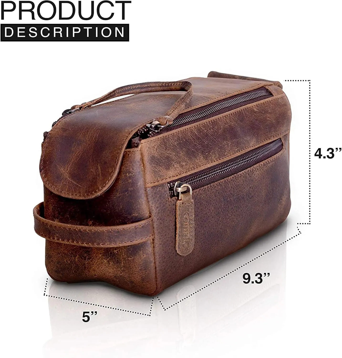 KomalC Premium Buffalo Leather Unisex Toiletry Bag Travel Dopp Kit