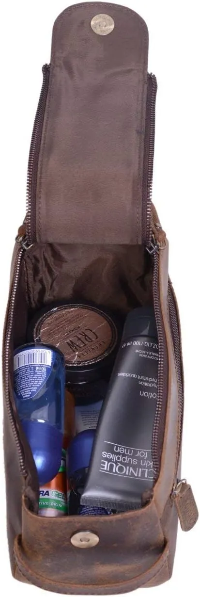 KomalC Premium Buffalo Leather Unisex Toiletry Bag Travel Dopp Kit