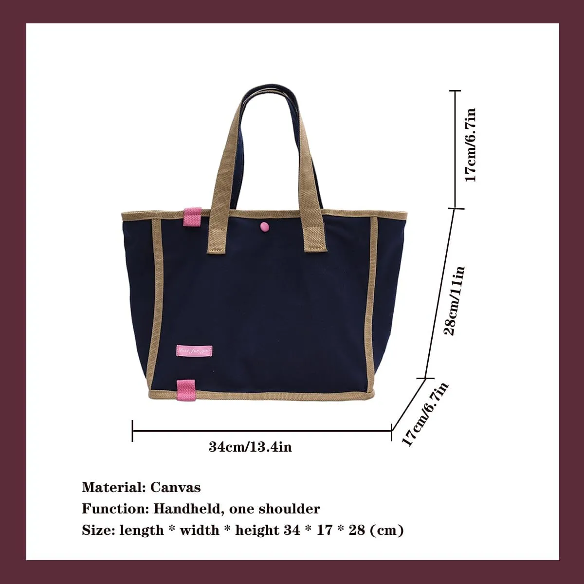 Korean version women's canvas handbag, women's casual and artistic contrasting canvas shopping bag, shoulder bag