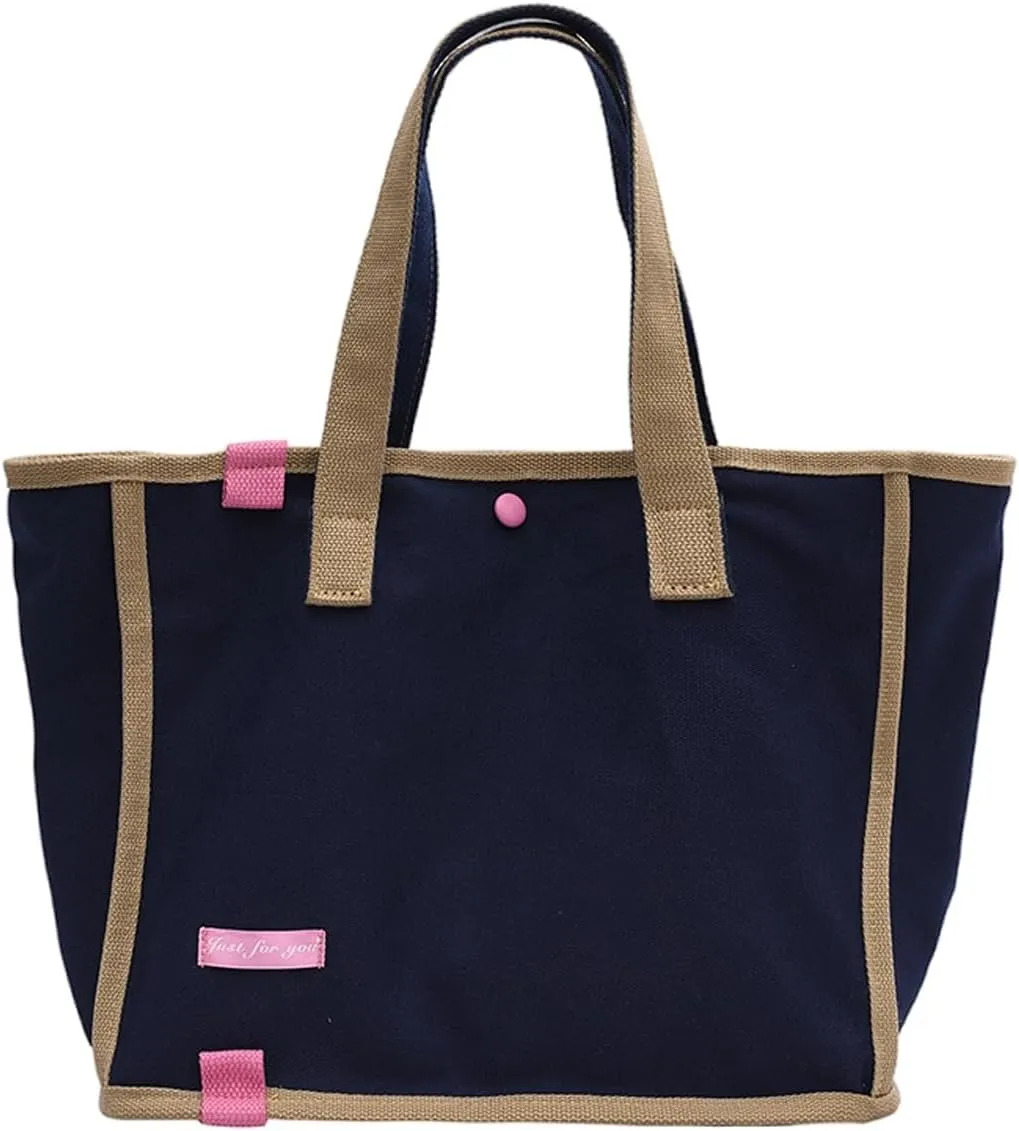 Korean version women's canvas handbag, women's casual and artistic contrasting canvas shopping bag, shoulder bag