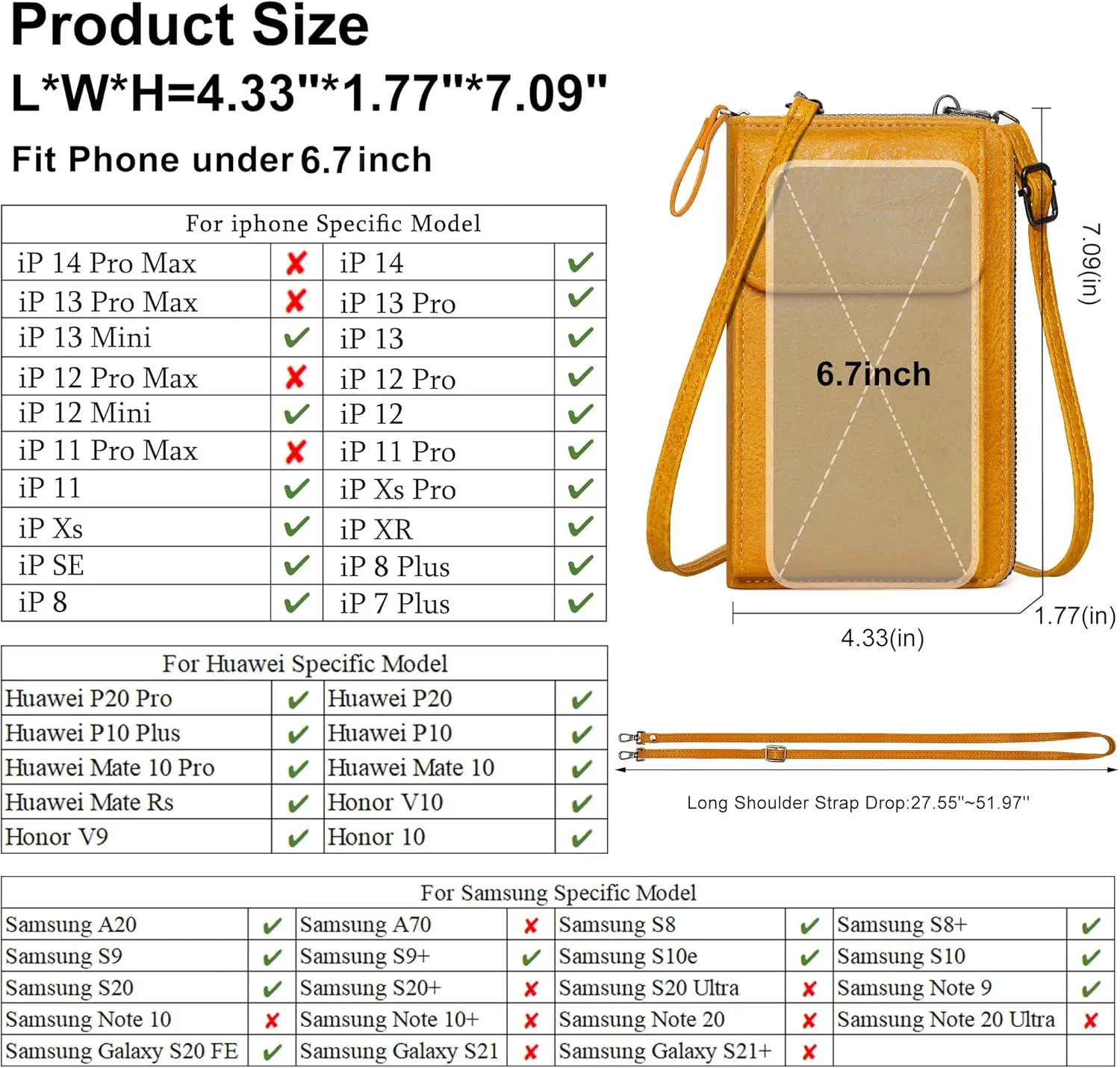 KUKOO Small Crossbody Bags for Women PU Leather Cell Phone Purse Wallet with Credit Card Slots