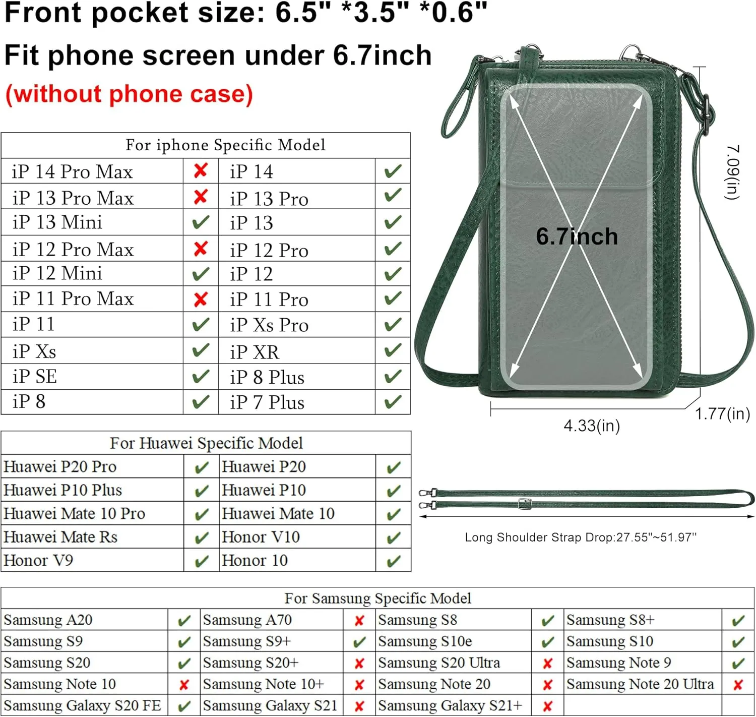 KUKOO Small Crossbody Bags for Women PU Leather Cell Phone Purse Wallet with Credit Card Slots