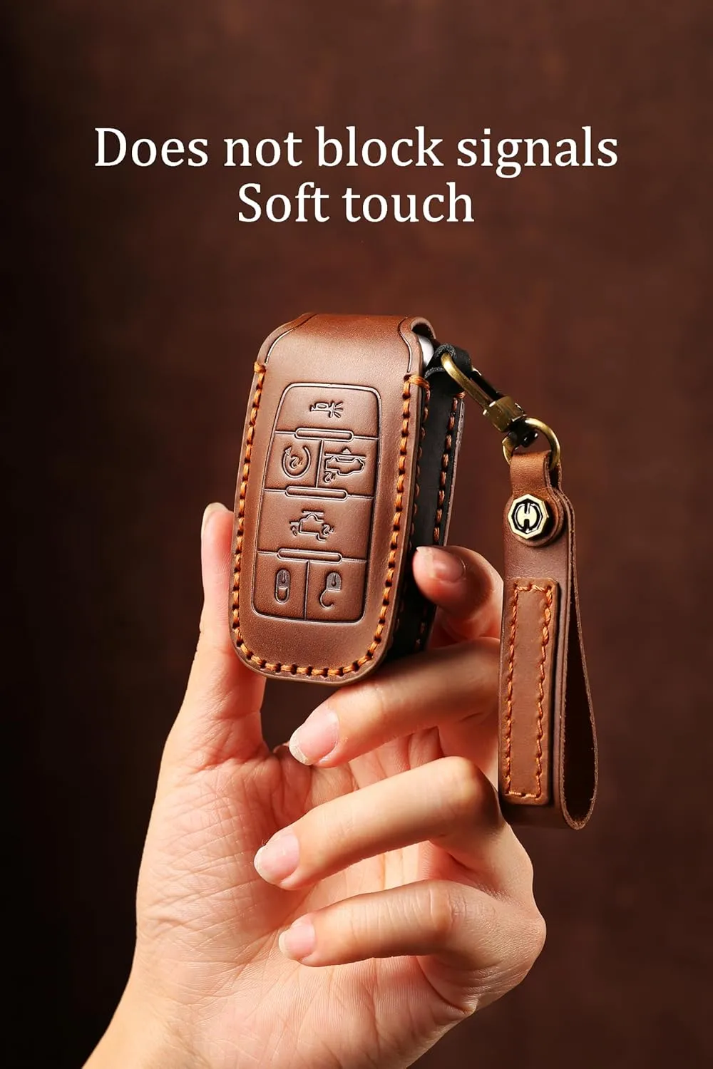 KUNIO Cowhide Leather Car Key Fob Cover Fit for Dodge RAM 1500 2500 3500 4500 5500 Pickup 2019 2020 2021 2022 Key Protective Cover Keychain Key Holder Key Cover 5 Button Brown
