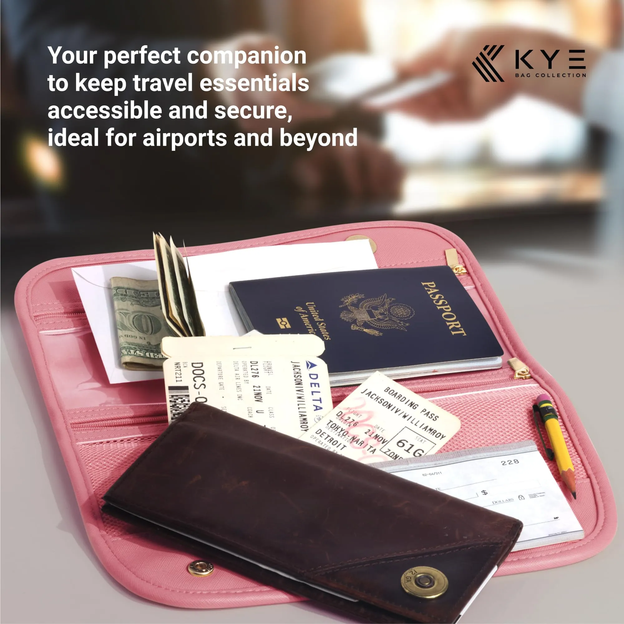 KYE Bag Collection Leather Travel Toiletry Bag for Men with Removable Cover and Hanging Hook - Dopp Kit for men - Makeup Bag Organizer for Women for all your Travel Essentials (PINK)