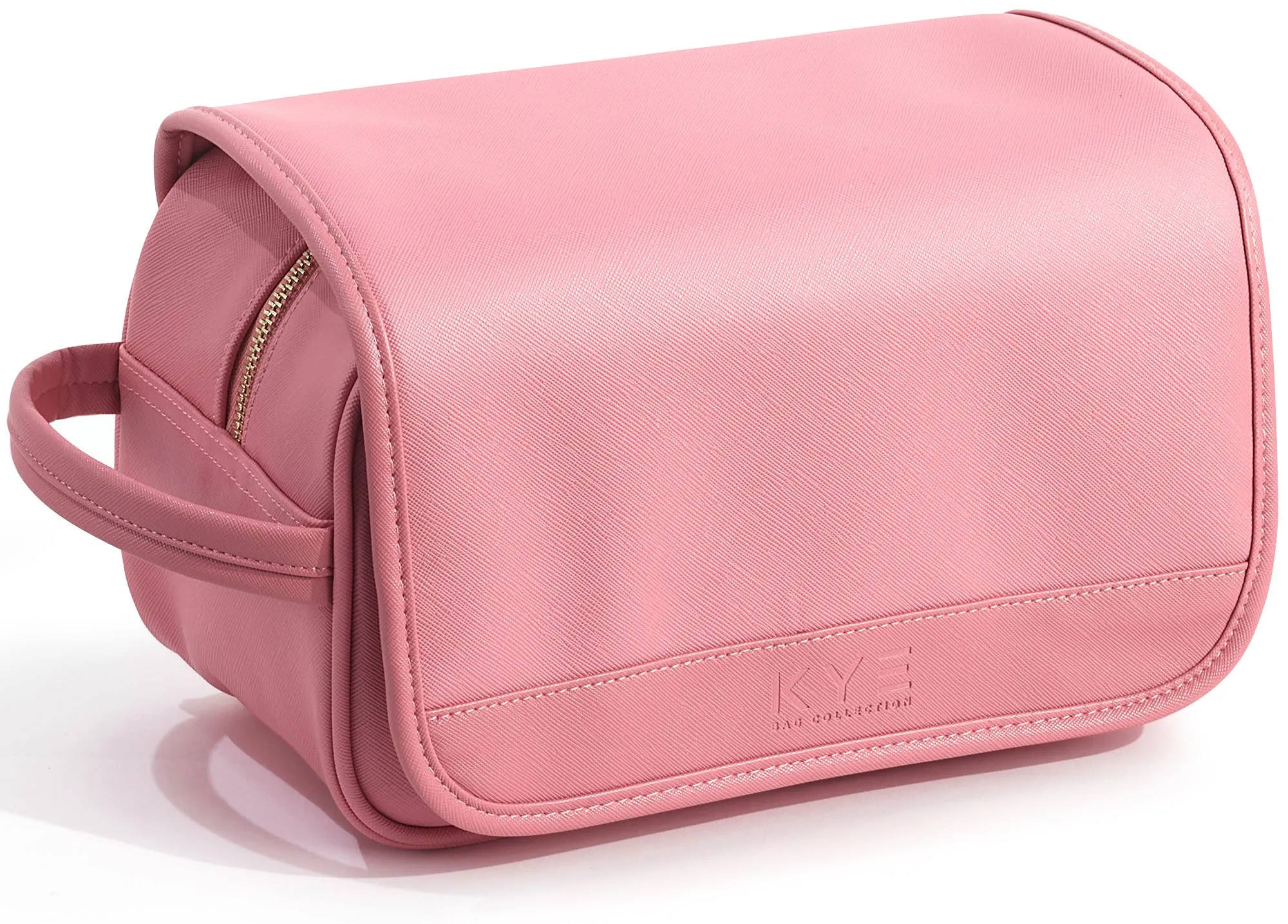 KYE Bag Collection Leather Travel Toiletry Bag for Men with Removable Cover and Hanging Hook - Dopp Kit for men - Makeup Bag Organizer for Women for all your Travel Essentials (PINK)