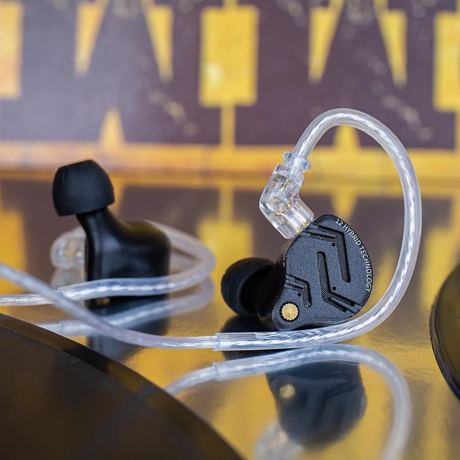 KZ ZS12 PRO X in Ear Monitor IEM for Gaming Headphones,1DD 5BA Hybrid Wired Earbuds,KZ Earphones,Best in Ear Headphones with 2PIN Cable for Audiophile (Dark Black,Tunable Version, with Microphone)