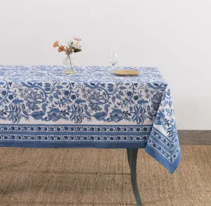 Labhanshi Indian Block Print Table Cloth|Jaipur Rectangle Floral Cotton Table Cover 60x90 Inch 6-Seater Spring Easter Kitchen Dining Tablecloth|Patio Table Cover for Event Wedding Banquet Parties|Blue